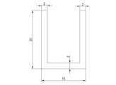 Aluminium U-profiel 20x15x20x2 mm L 6000 mm RAL 9005 mat zwart