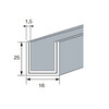 Aluminium U-profiel 25x16x25x1 5 mm L 6000 mm - RAL 9016 wit structuur